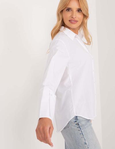 Biała klasyczna koszula damska zapinana z szerokimi rękawami