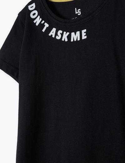 Bawełniany T- shirt dziewczęcy z napisem Don't ask me - czarny