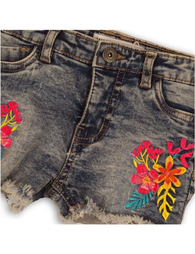 Szorty jeansowe z efektem sprania i haftowanymi kwiatami