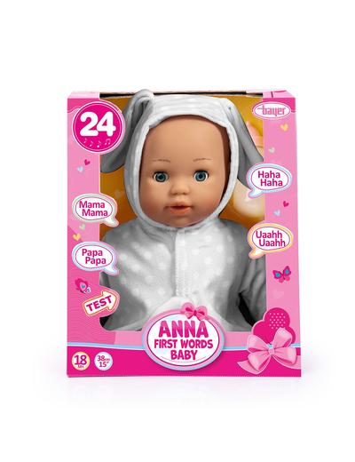 Lalka dla dzieci Anna First Words Baby w białe kropki - szara
