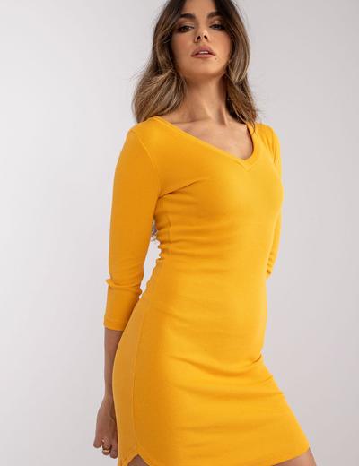 Dopasowana sukienka z długim rękawem - pomarańczowa