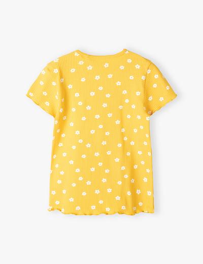 T-shirt bawełniany dla dziewczynki - żółty w drobne kwiatki