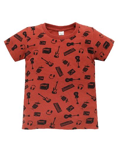 Dzianinowy t-shirt chłopięcy Let's rock czerwony