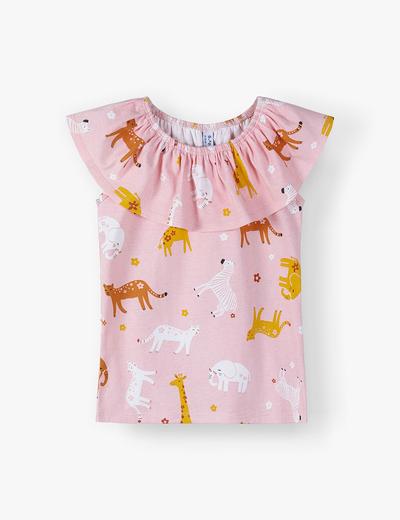 Bawełniany T-shirt dziewczęcy - różowy w zwierzaki