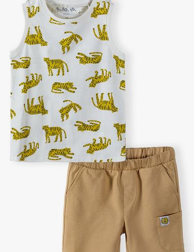 Bawełniany komplet dla chłopca - T-shirt bez rękawów i dzianinowe szorty