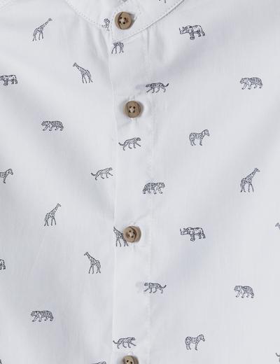 Biała koszula chłopięca bawełniana ze zwierzątkami