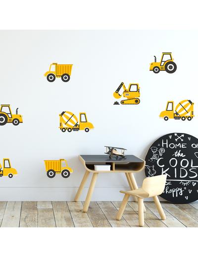 Naklejka na ścianę dla dzieci Pojazdy budowlane - żółte