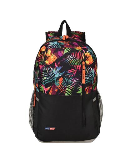 Czarny plecak szkolny w kolorowe liście