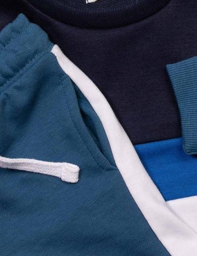 Granatowy komplet dla niemowlaka w paski- bluza polarowa + szorty