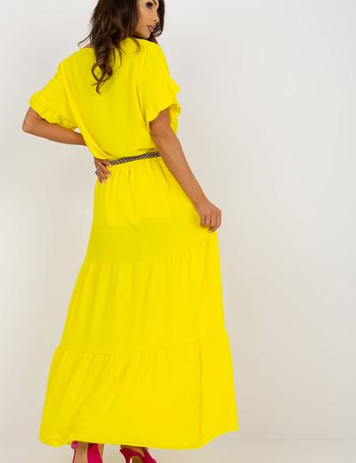 Żółta maxi spódnica z falbaną z paskiem
