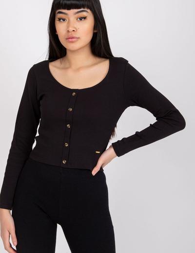 Bawełniana bluzka damska z długim rękawem - czarny