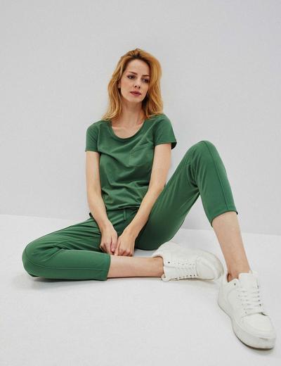 Gładkie spodnie damskie z wiązaniem zielone
