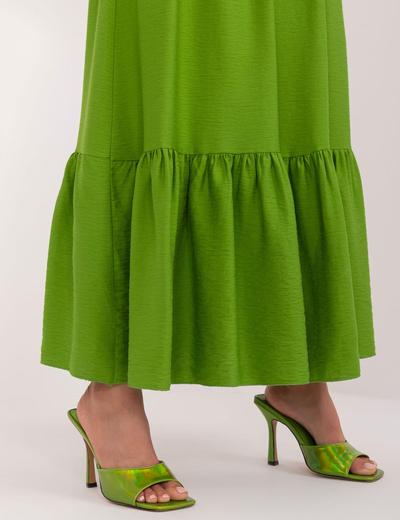 Trapezowa Spódnica Maxi Z Falbaną jasno zielona