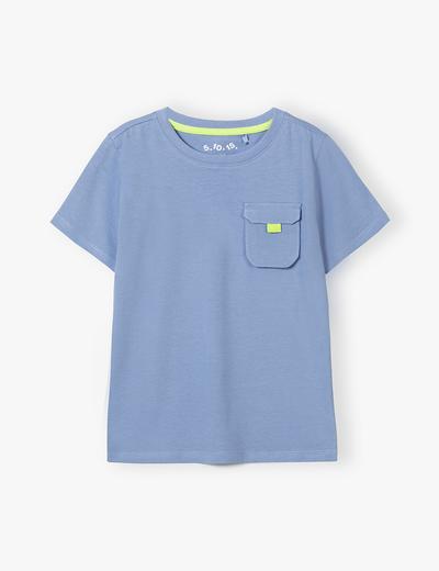 T-shirt bawełniany chłopięcy z kieszonką - niebieski