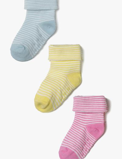 Skarpetki antypoślizgowe dla niemowlaka - 3pak - różowe, żółte, niebieskie