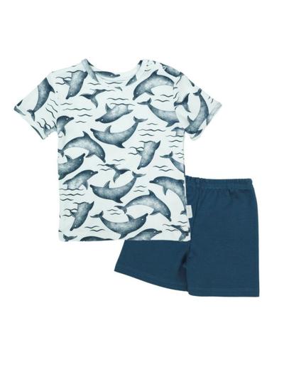 Piżama chłopięca koszulka i spodenki w delfiny