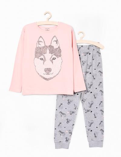Piżama dla dziewczynki- szaro- różowa z pieskiem