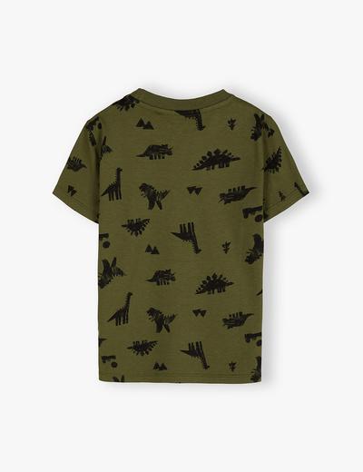 T-shirt chłopięcy bawełniany khaki z dinozaurami