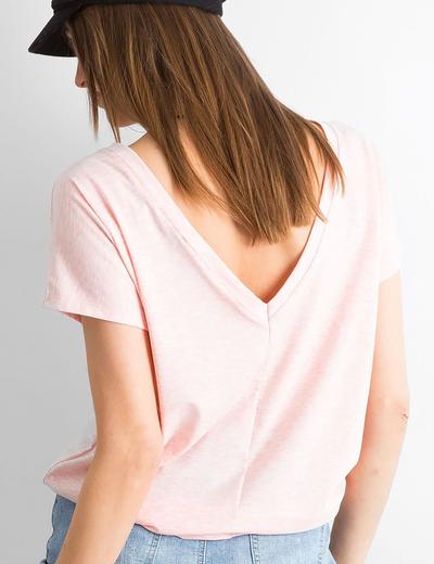 T-shirt damski z dekoltem z tyłu- różowy