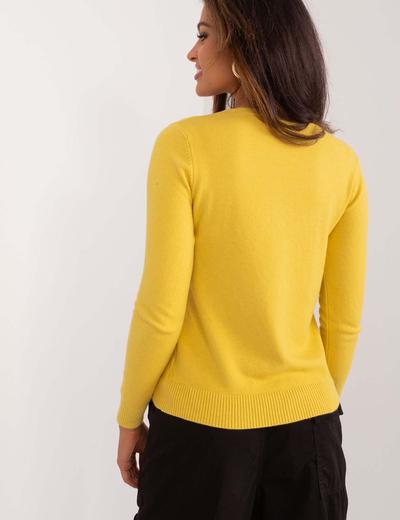 Żółty rozpinany sweter damski z dekoltem w serek