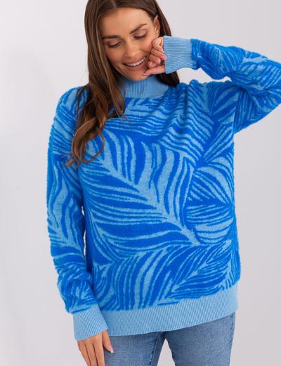 Niebieski damski sweter z golfem z wiskozą