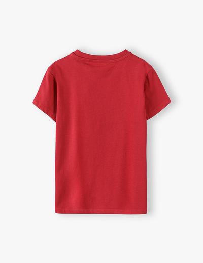 T-shirt chłopięcy bawełniany czerwony z samochodem