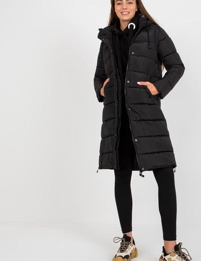 Czarna długa puchowa kurtka zimowa 2w1 z odpinanymi rękawami
