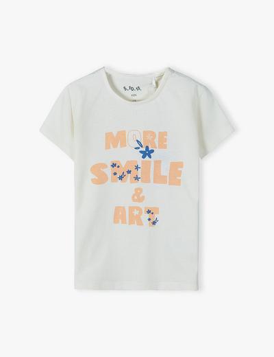 Bawełniany T-shirt z napisem dla dziewczynki - ecru