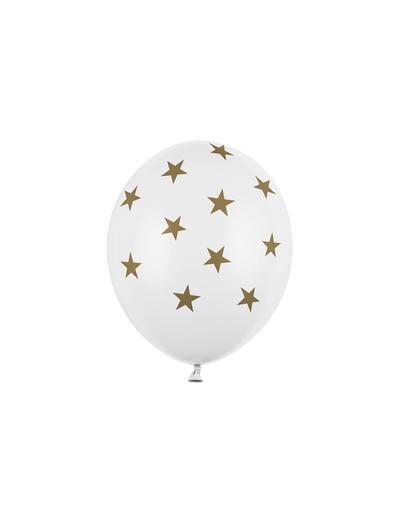 Balony 30 cm w złote gwiazdki - Pastel Pure White 50 sztuk