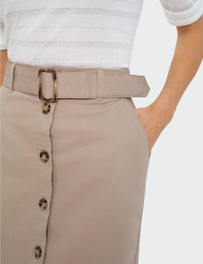Beżowa spódnica ołówkowa z guzikami i paskiem