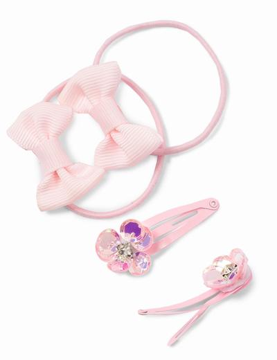 Ozdoby do włosów dla dziewczynki - gumki do włosów i spinki w kształcie kwiatków - różowe