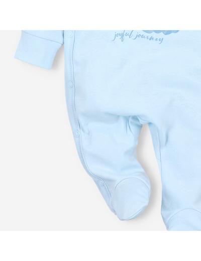 Błękitny pajac niemowlęcy z bawełny organicznej dla chłopca