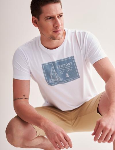 Bawełniany t-shirt męski z morskim motywem - biały