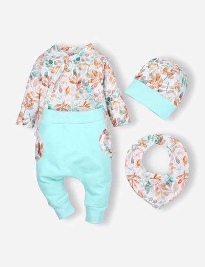 Komplet niemowlęcy : body-spodnie-czapka-apaszka