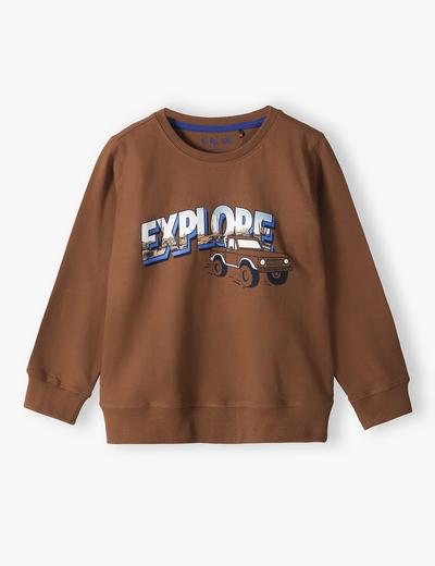 Brązowa bluzka chłopięca bawełniana z napisem- Explore