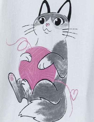 Bawełniany t-shirt dziewczęcy z kotem