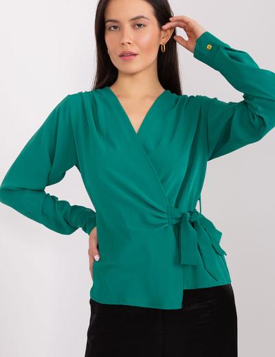 Kopertowa bluzka wizytowa z wiązaniem ciemny zielony