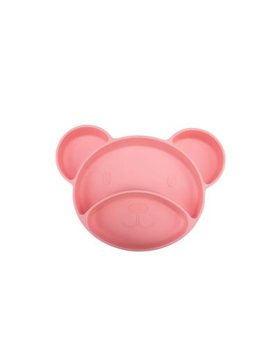 Canpol babies silikonowy trójdzielny talerzyk z przyssawką MIŚ - różowy