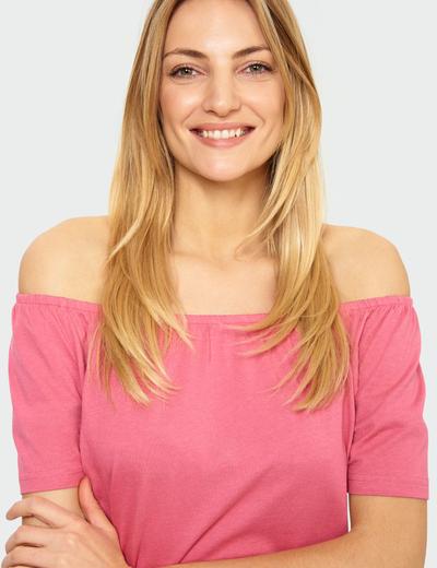 Różowa bluzka damska z odkrytymi ramionami