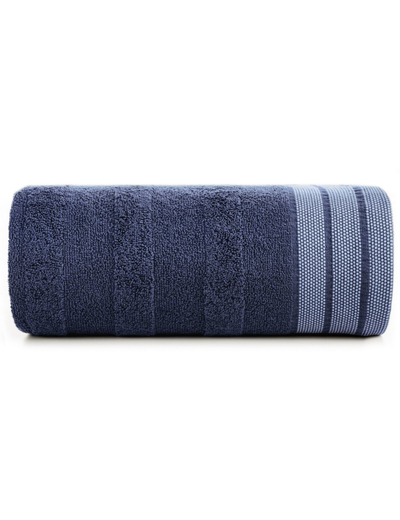 Granatowy ręcznik zdobiony pasami 70x140 cm