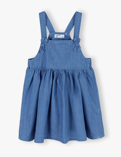 Jeansowa spódnica ogrodniczka z ozdobnymi kokardkami - niebieska