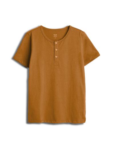 Brązowy dzianinowy t-shirt z guziczkami - unisex - Limited Edition