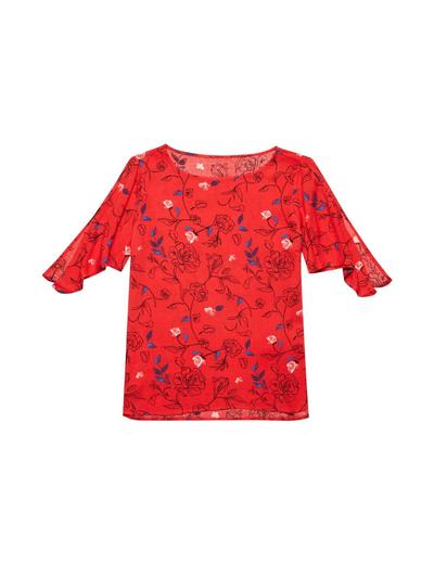 Bluzka damska koszulowa w kwiaty czerwona