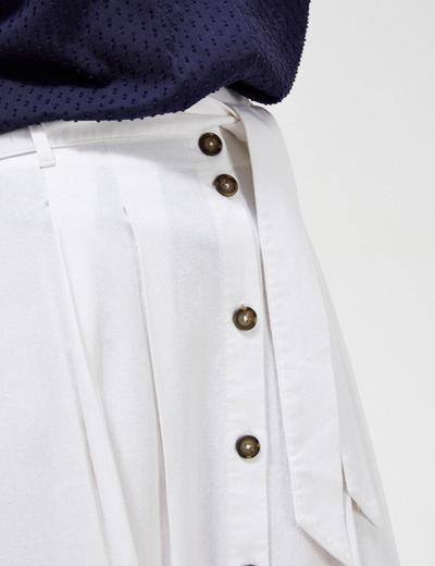 Spódnica damska midi z dodatkiem lnu biała