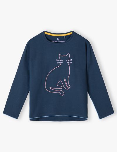 Bawełniana bluzka dla dziewczynki z kotkiem
