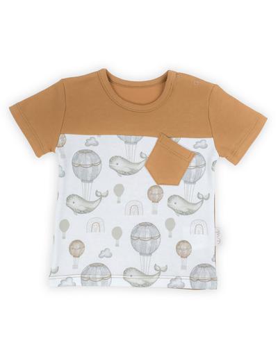 Bawełniany t-shirt dla niemowlaka z kieszonką- wieloryby i balony
