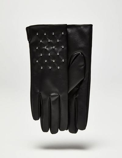 Długie stylowe rękawiczki damskie wykonane ze skóry ekologicznej - czarne