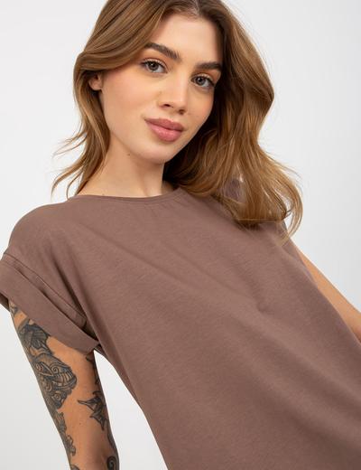 Brązowy damski t-shirt basic z bawełny Revolution