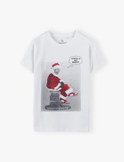 T-shirt chłopięcy ze świątecznym zabawnym nadrukiem
