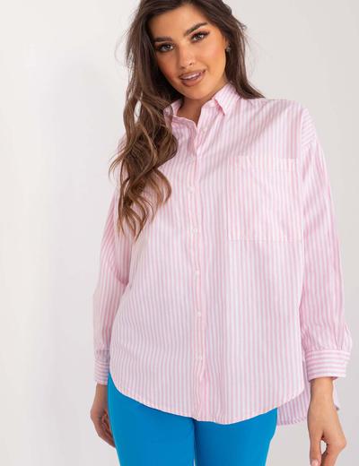 Bawełniana koszula overize w paski biało-różowa